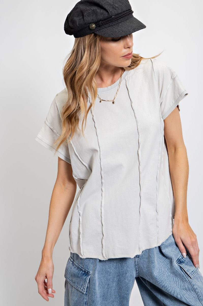 Ecru Mineral Washed Boxy Short Sleeve Top