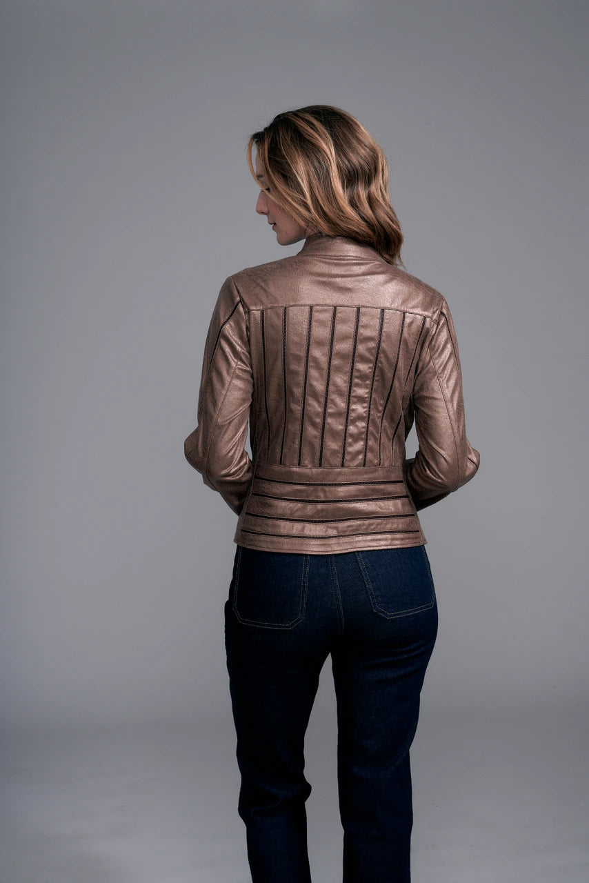 Metallic Bronze Vegan Leather Jacket