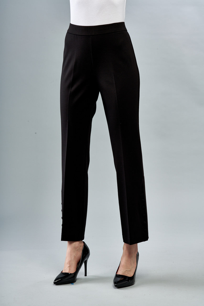 Solid Black Scuba Side-Button Pant