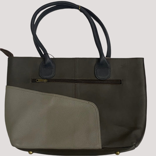 Multi-Compartment Leather Zipper Tote