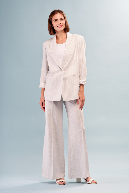 Grey Sequins Wide Leg Pinstripe Pants
