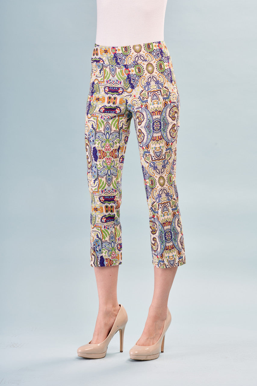 Damask Print Techno Cropped Pants