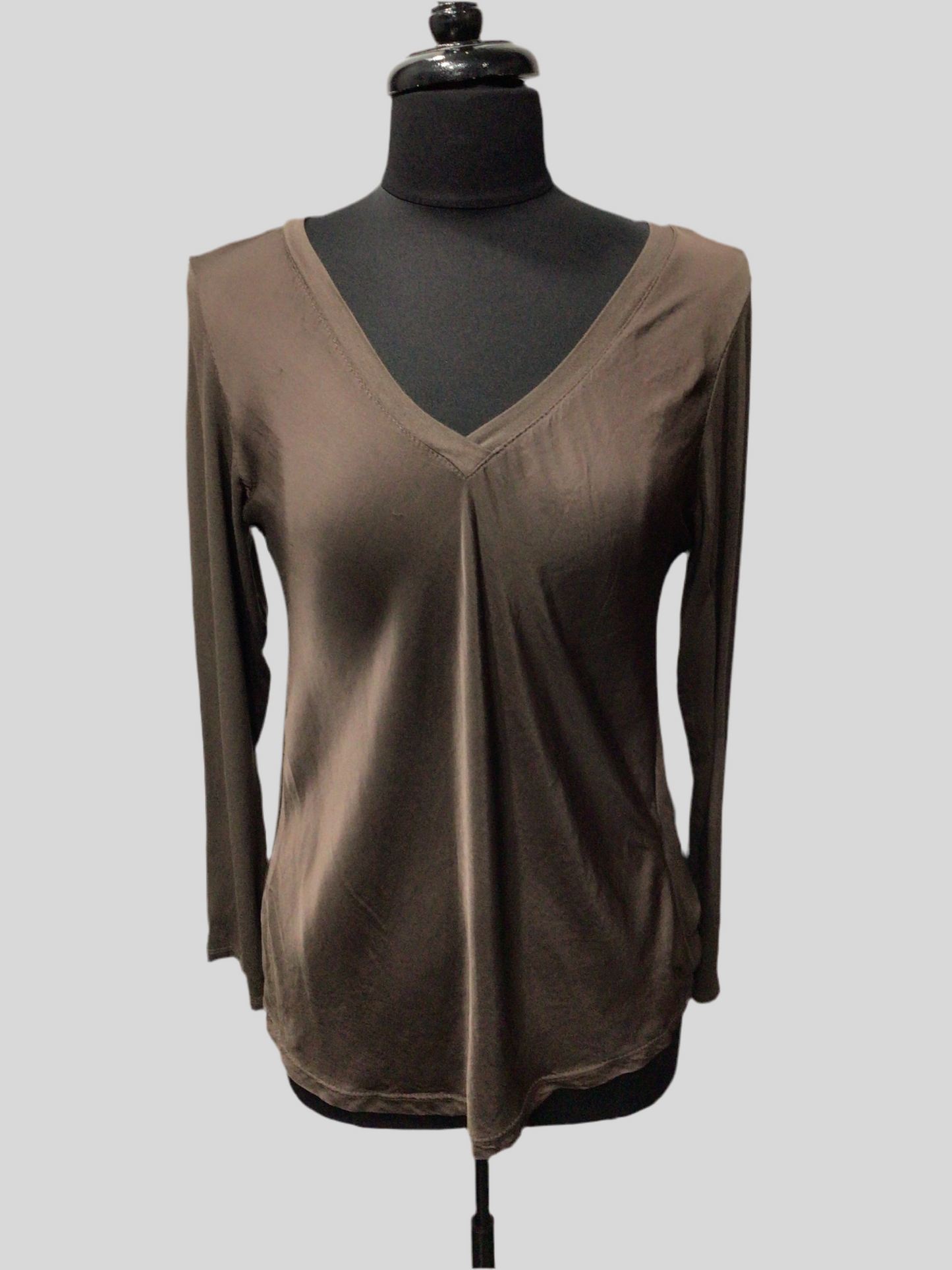 Silky Satin Finish Long Sleeve V-Neck Top
