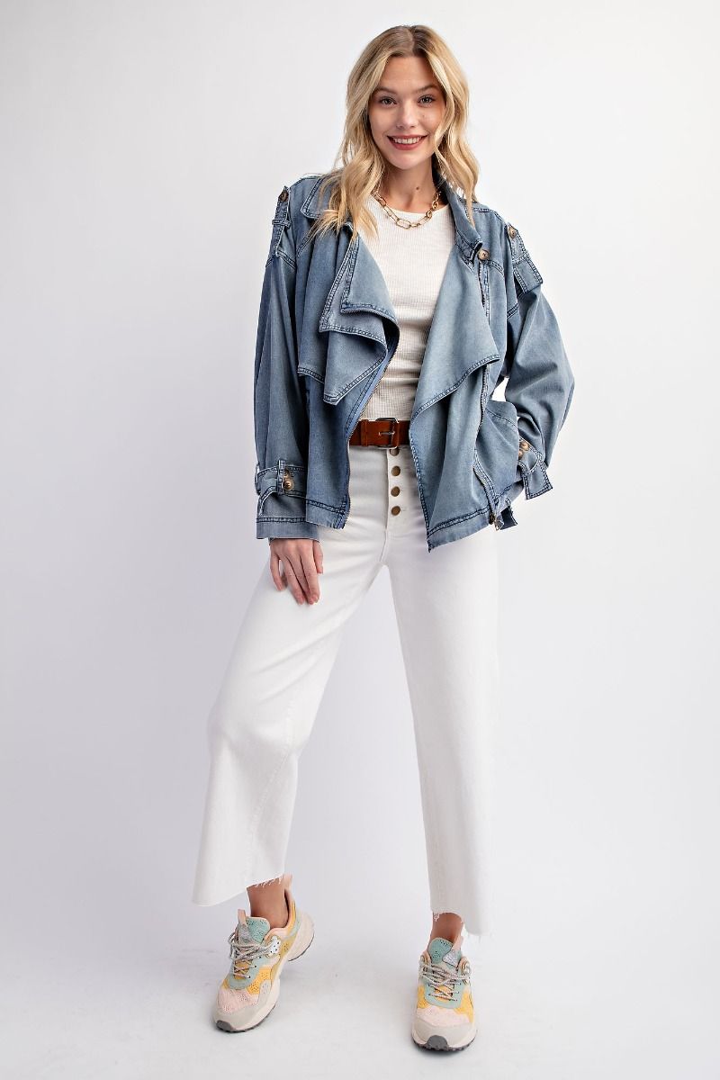 Washed Denim Zip Up Jacket