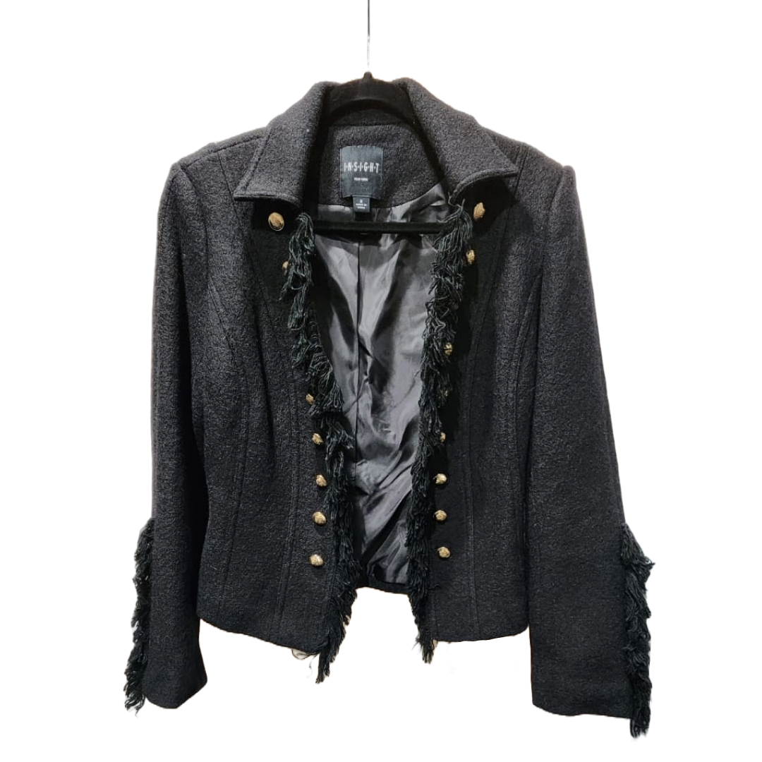 Classic Cut Wool Blend Jacket with Frayed Edge Trim
