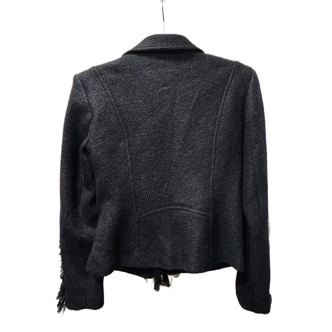 Classic Cut Wool Blend Jacket with Frayed Edge Trim