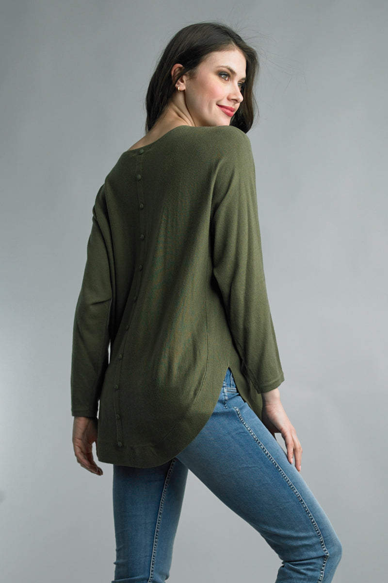 Soft Sweater with Back Button Detail