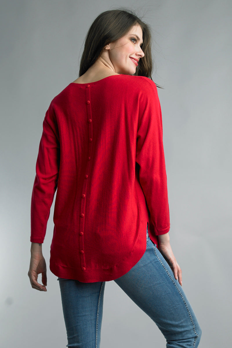 Soft Sweater with Back Button Detail