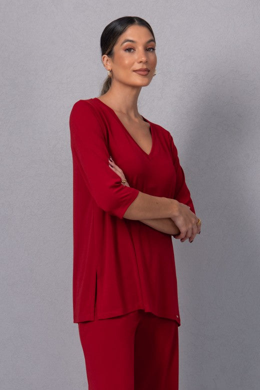 Lightweight Knit V-Neck Tunic Top