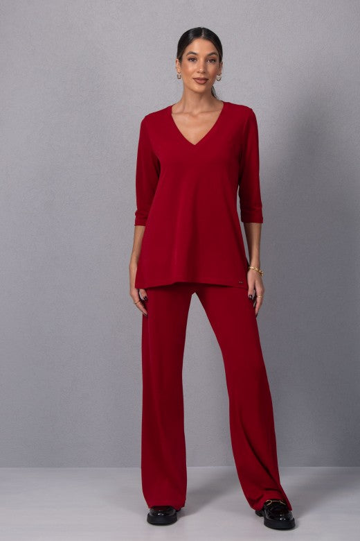 Lightweight Knit V-Neck Tunic Top