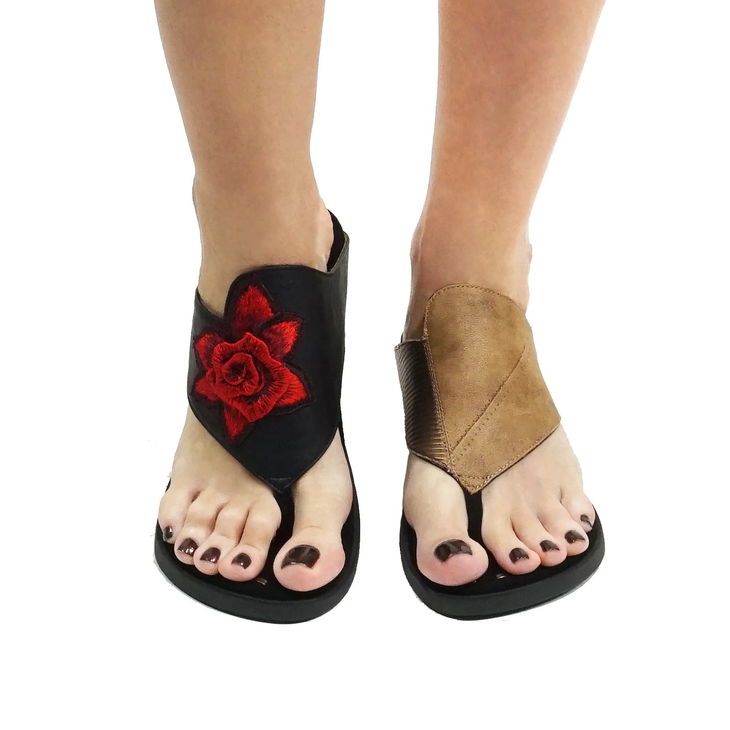 Reversible Sandals With Rose Embroidery