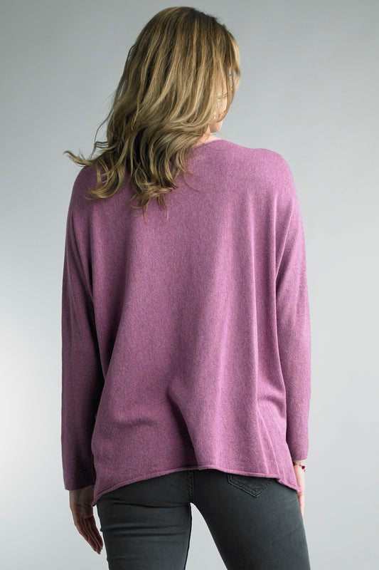 Unfinished Hem Style Plum Sweater