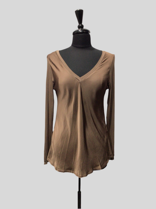 Silky Satin Finish Long Sleeve V-Neck Top