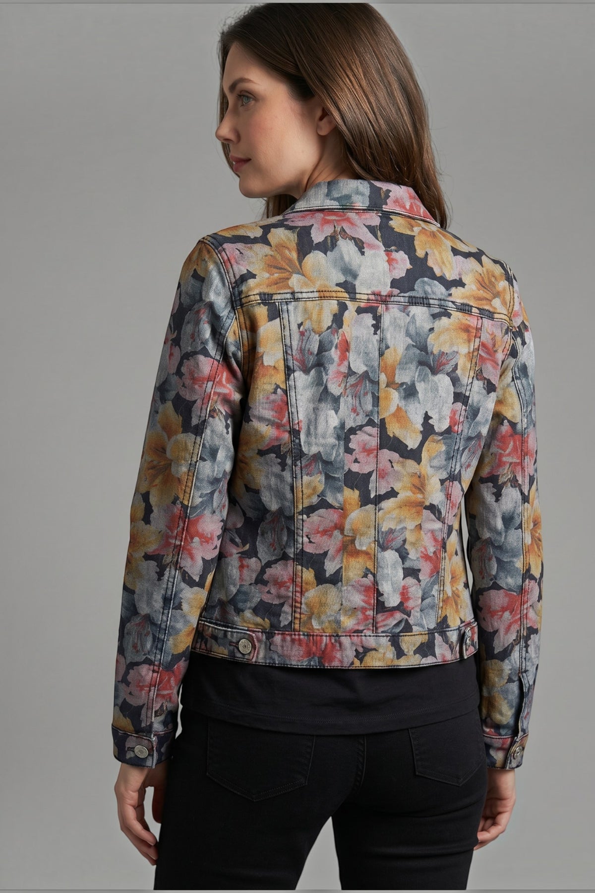 Muted-Tone Lily Print / Black Reversible Jacket
