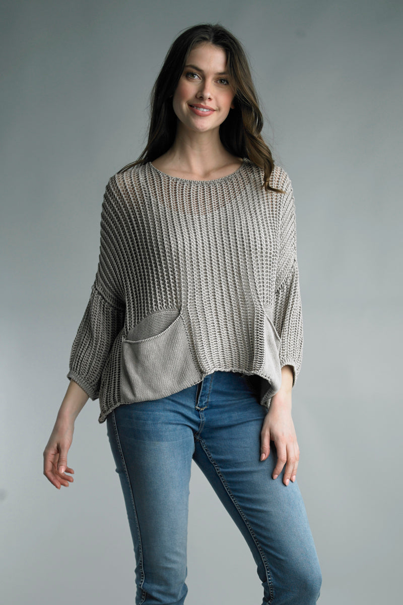 Italian Solid Color Open Knit Sweater Top