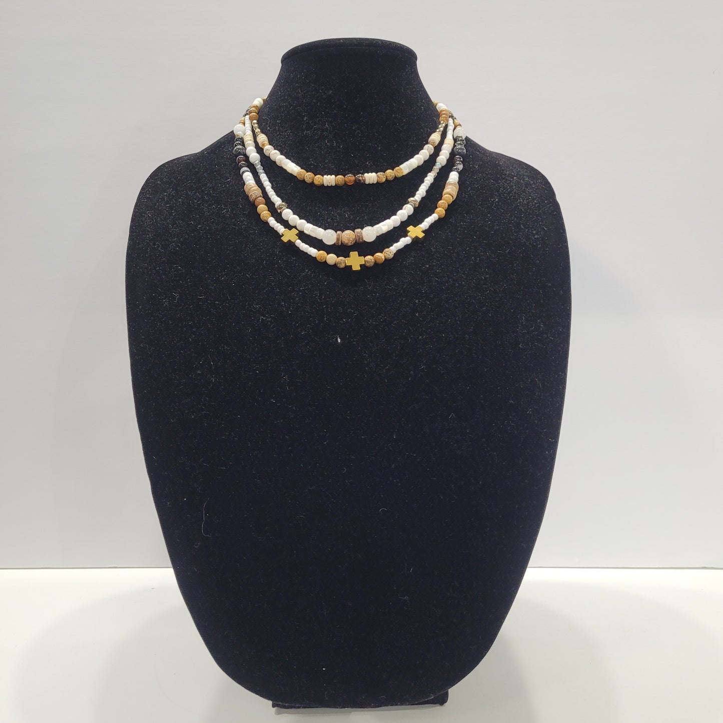 Triple Layered Short Cross Necklace