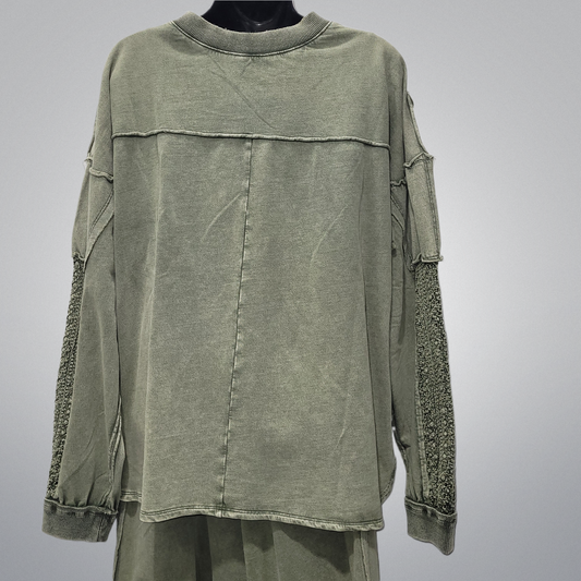 100% Cotton Olive Top With Crochet Details