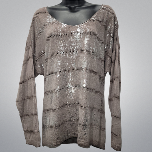 Rounded V-Neck Lame Accent Knit Top (in 4 colors)