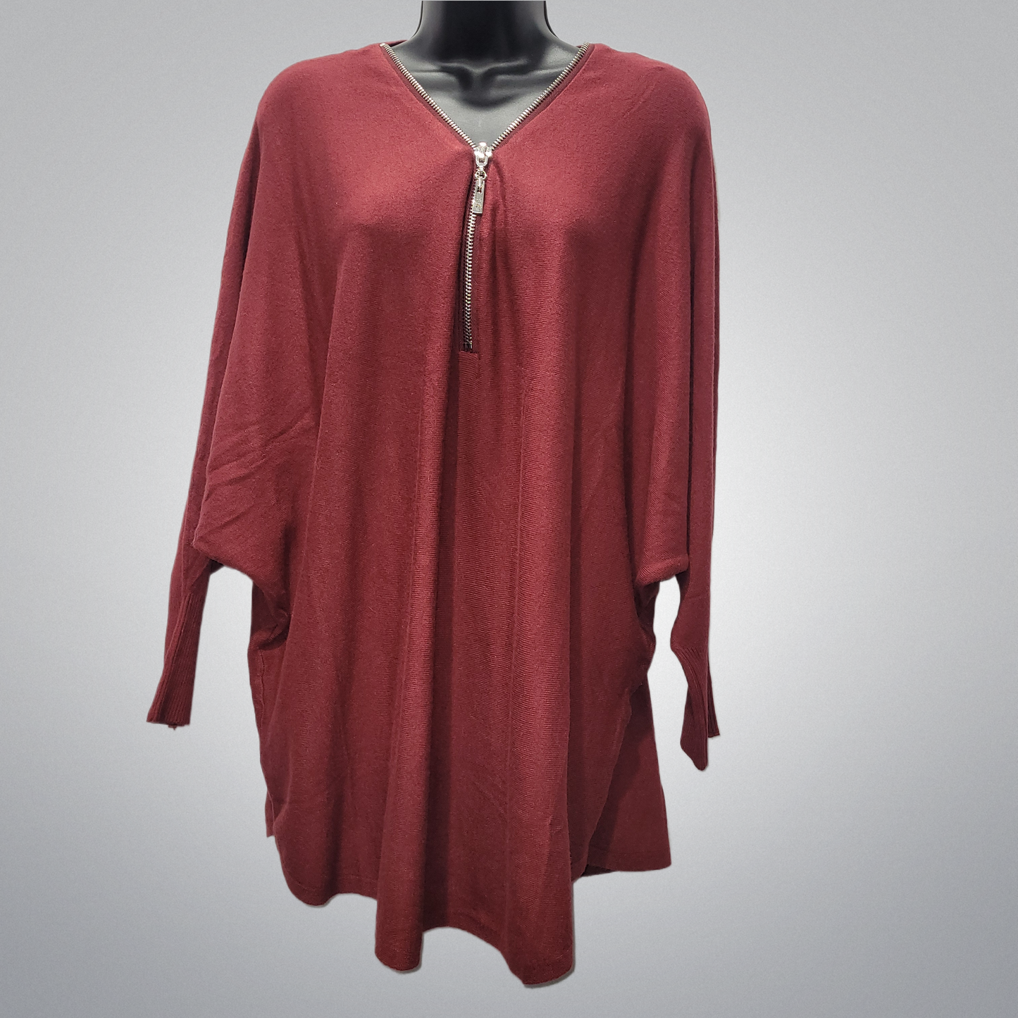Cozy Knit Zip Front Oversized Top