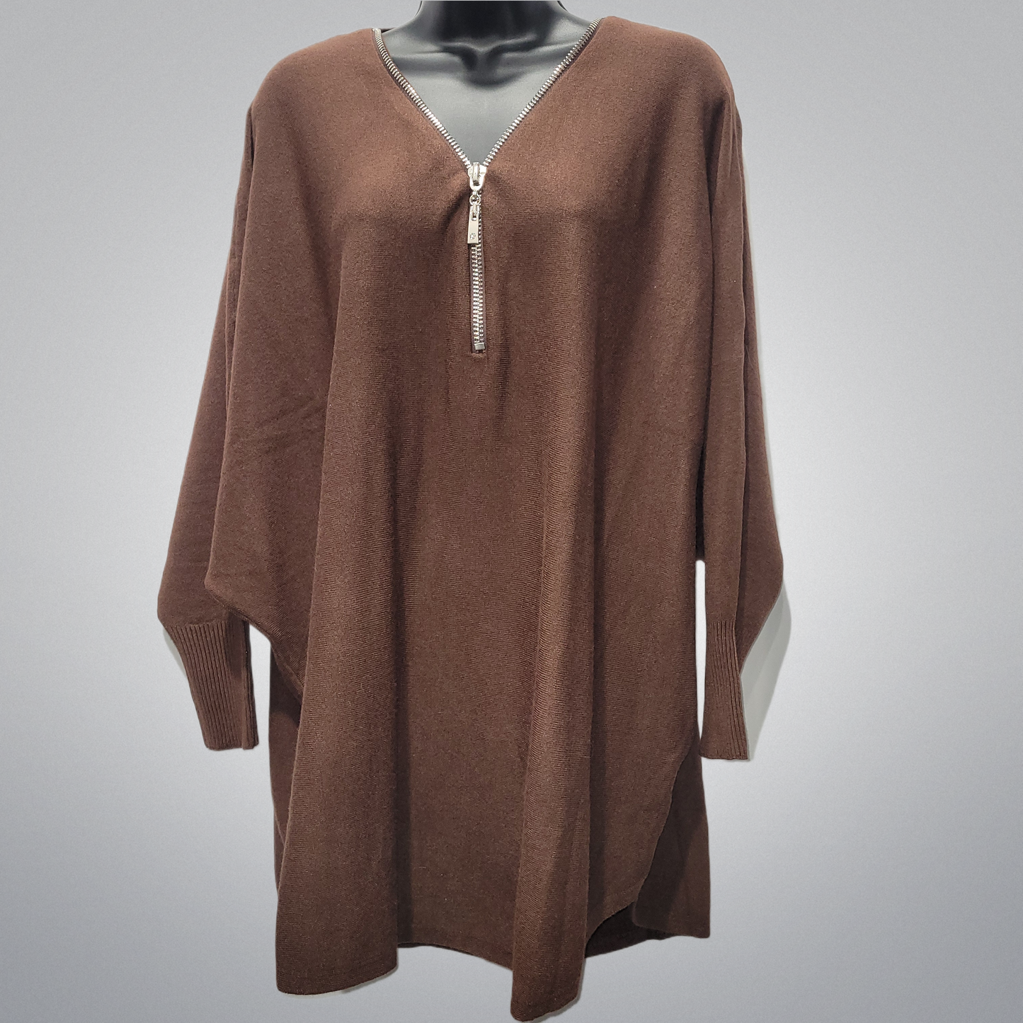 Cozy Knit Zip Front Oversized Top