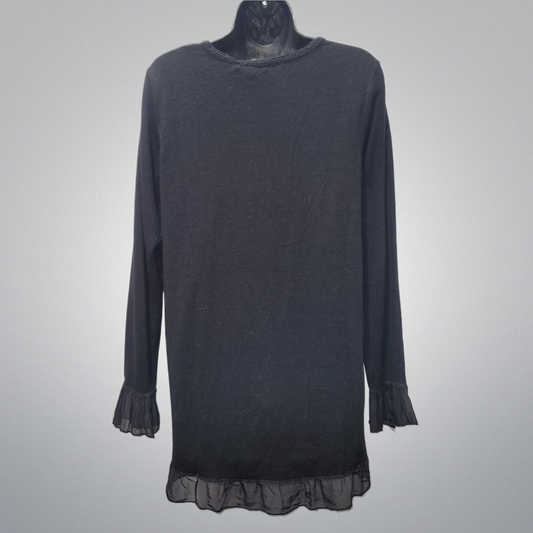 Silk Ruffle Trim Italian Sweater