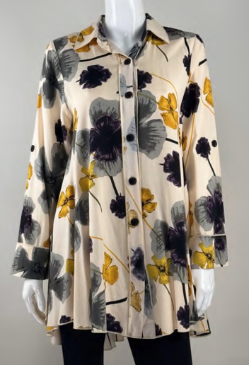 Elegant Floral Tunic Shirt with Flowing Back