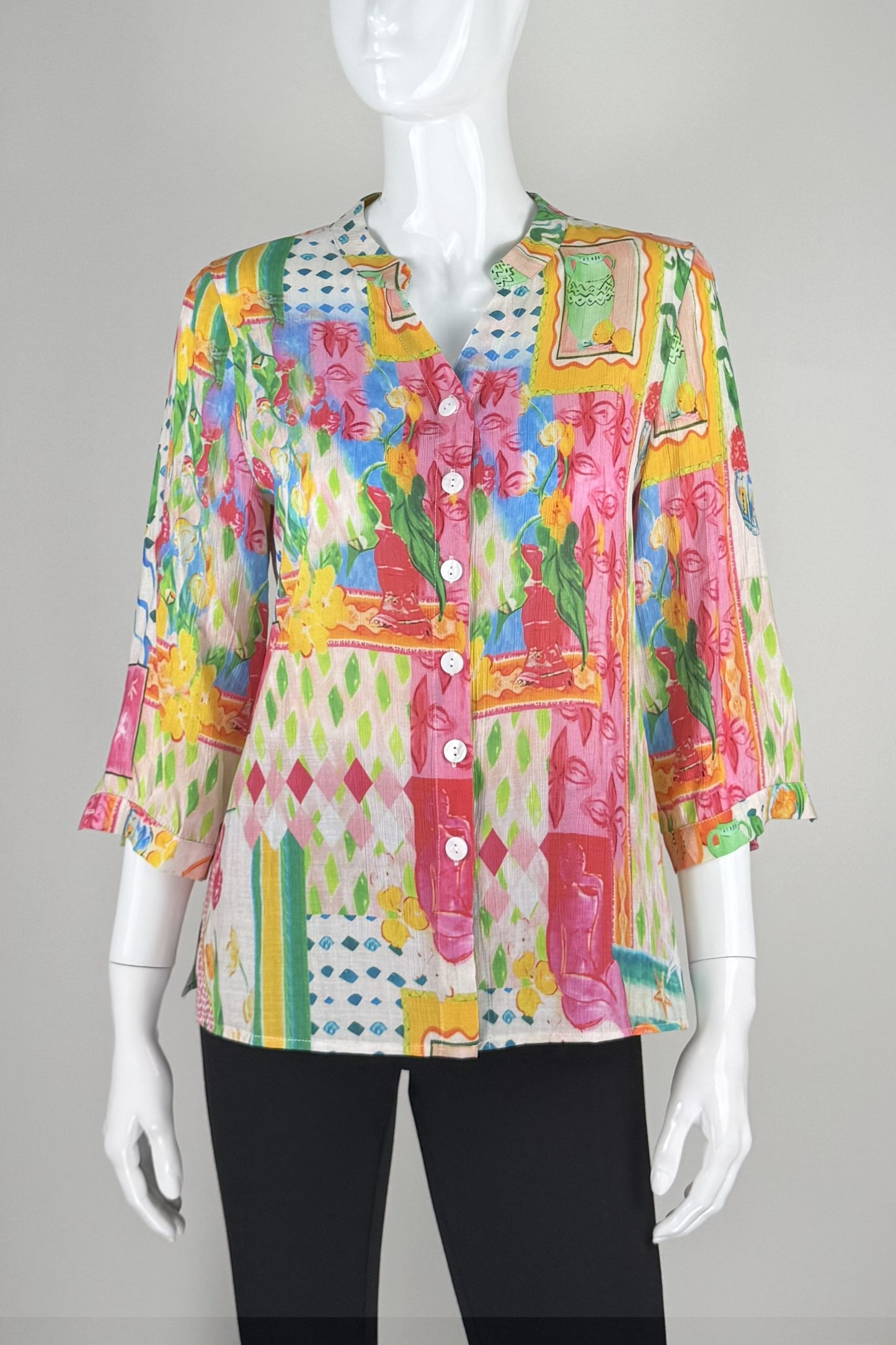 Watercolor Button-Front Top in Soft Spring Hues