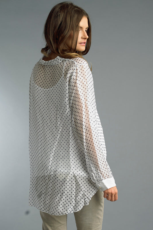 Fun Polka Dot Silk Top with Soft Knit Lining
