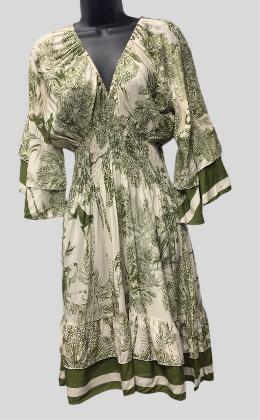 V-neck Elastic Waist Italian Beach Dress