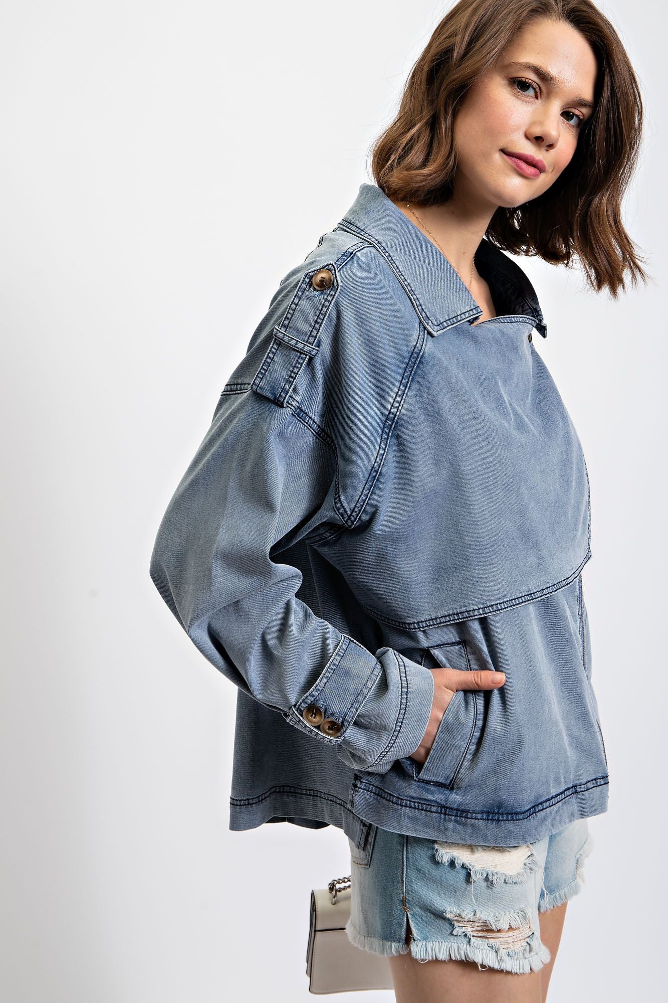 Washed Denim Zip Up Jacket