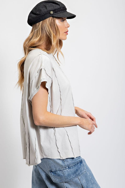 Ecru Mineral Washed Boxy Short Sleeve Top