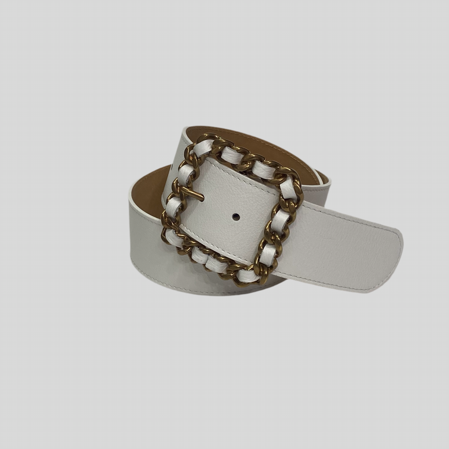 Italian Leather Belt With Weaved Brass