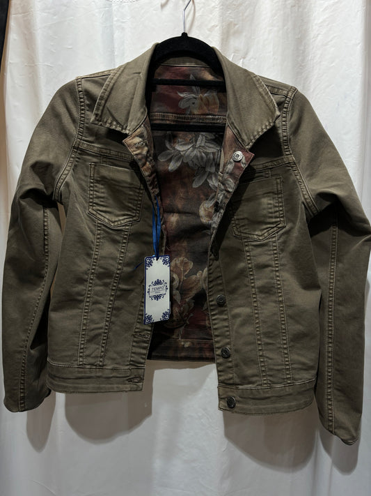Taupe or Cognac Reversible Floral Jean Jacket