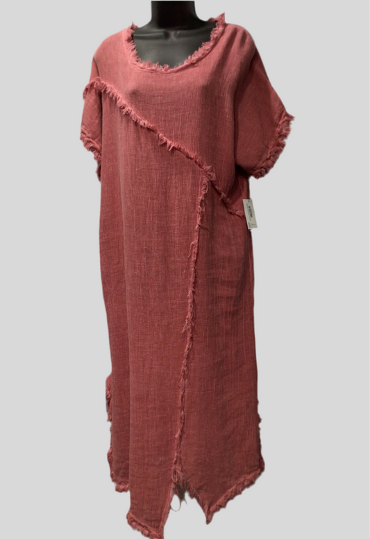 Raw-cut Trimmed Italian Linen Dress