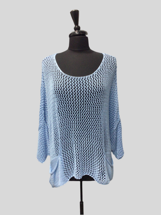 Italian Loose Knit Cotton Sweater with Pockets