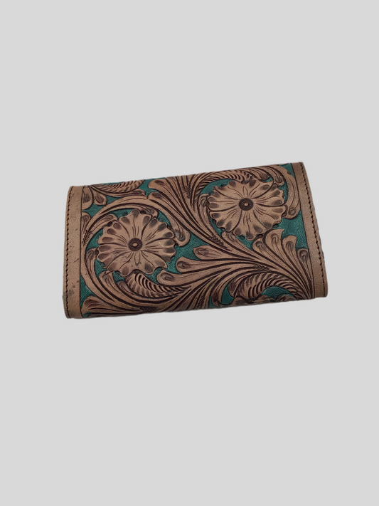 Hand Tooled Leather Wallet Clutch