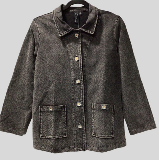 Charcoal Animal-Textured Jersey Cotton Jacket with Painted Coconut Buttons