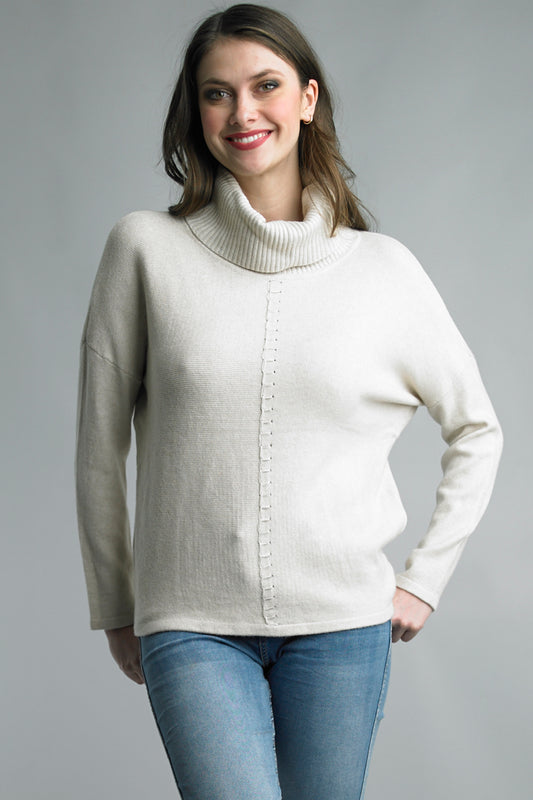 Turtleneck Sweater With Chain Stitching Detail