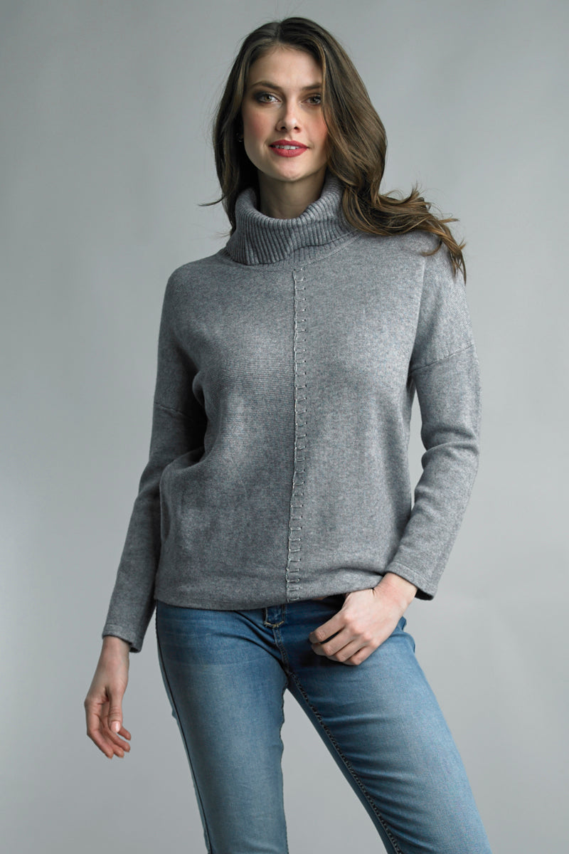 Turtleneck Sweater With Chain Stitching Detail