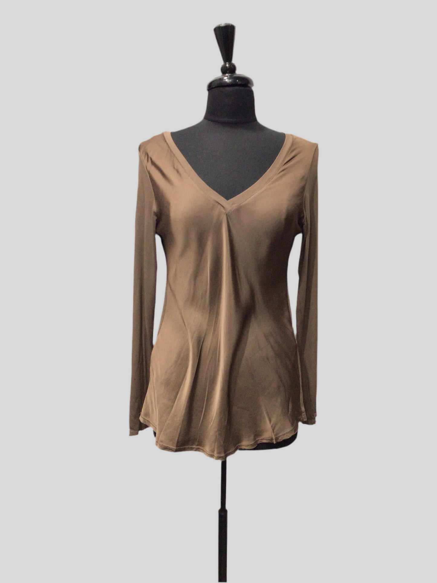 Silky Satin Finish Long Sleeve V-Neck Top