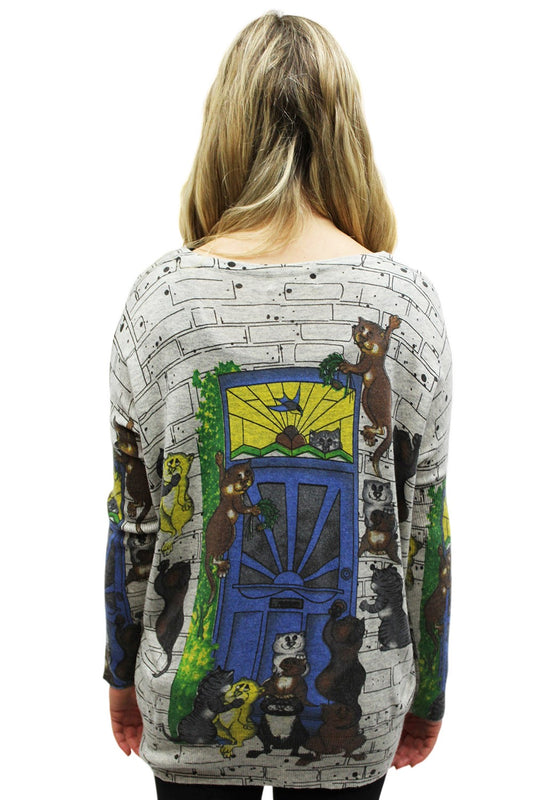 Cat House Print Sweater Top
