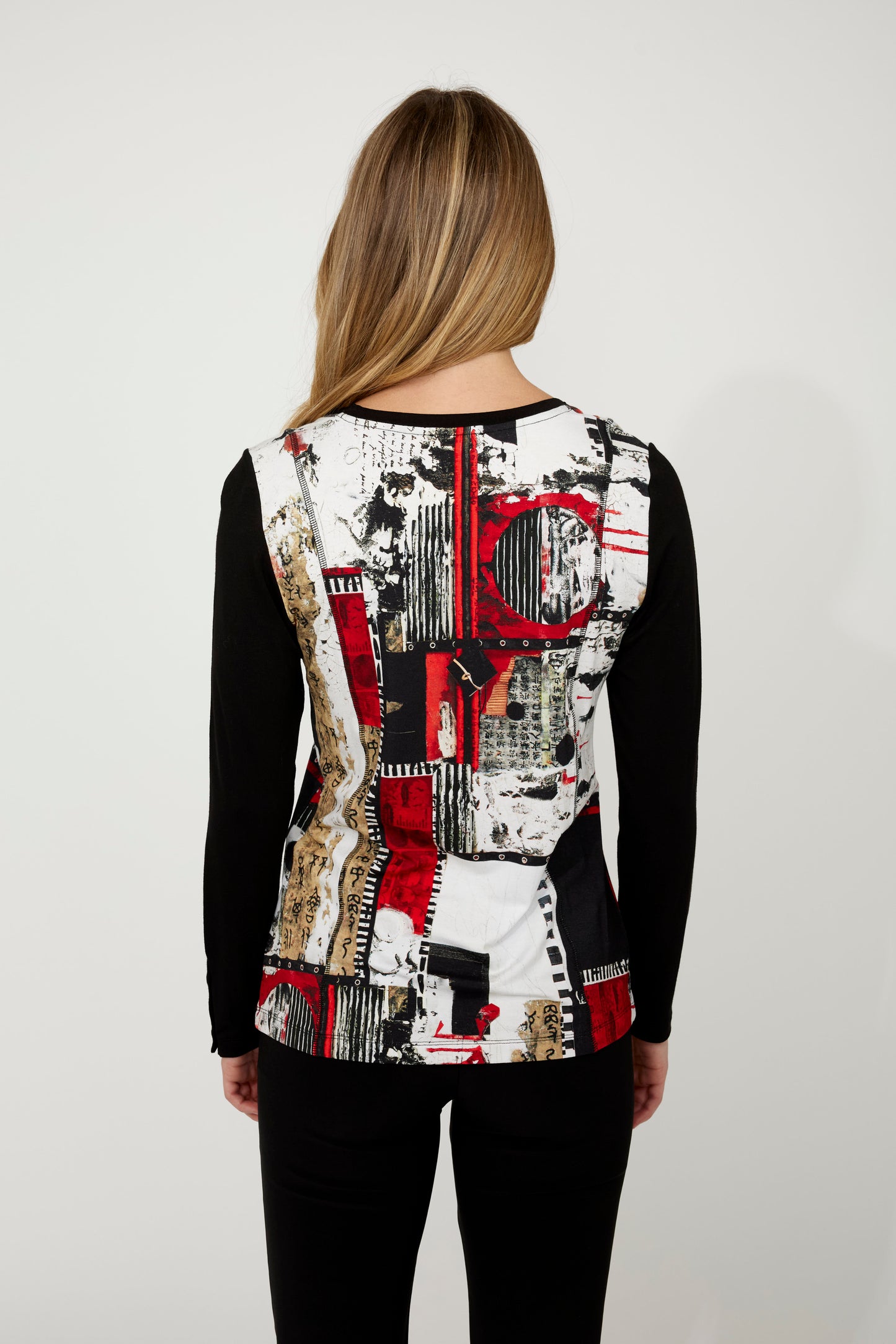 Abstract Patchwork Long-Sleeve Top