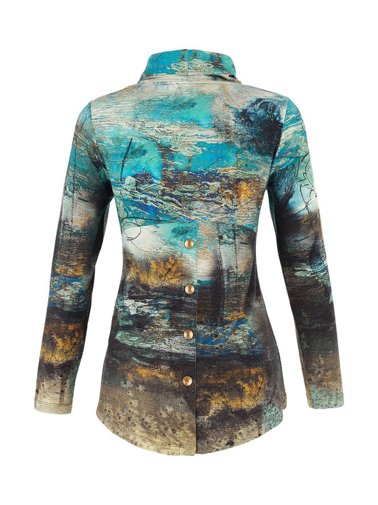 Button-Back Abstract Art Top