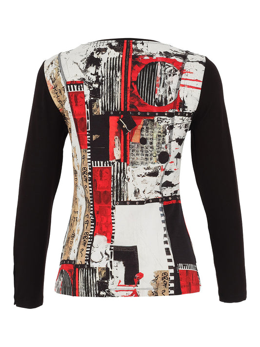 Abstract Patchwork Long-Sleeve Top