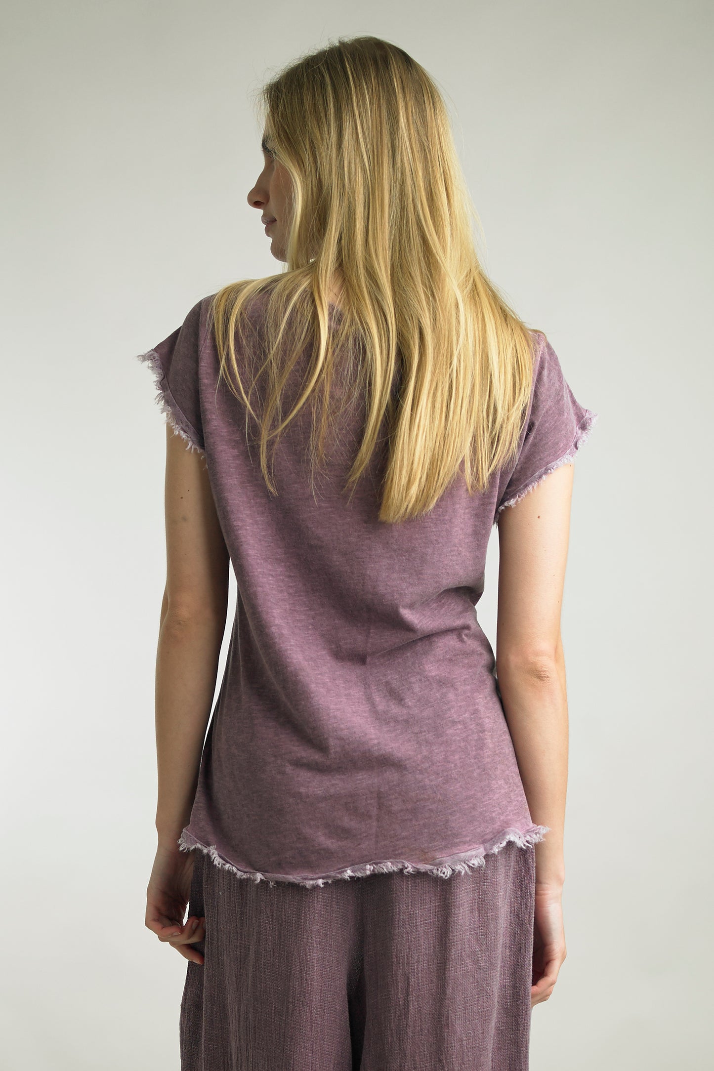 Rounded V-Neck Italian Textured Top