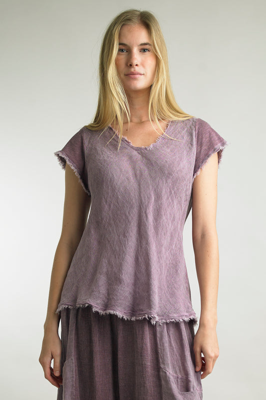 Rounded V-Neck Italian Textured Top