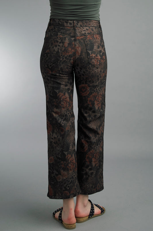 Leopard Rose Printed Wider Leg Reversible Jeans