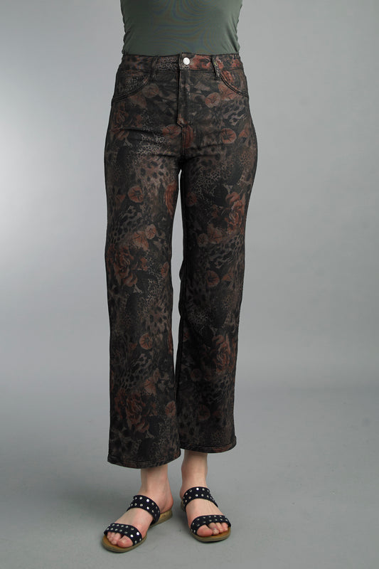 Leopard Rose Printed Wider Leg Reversible Jeans