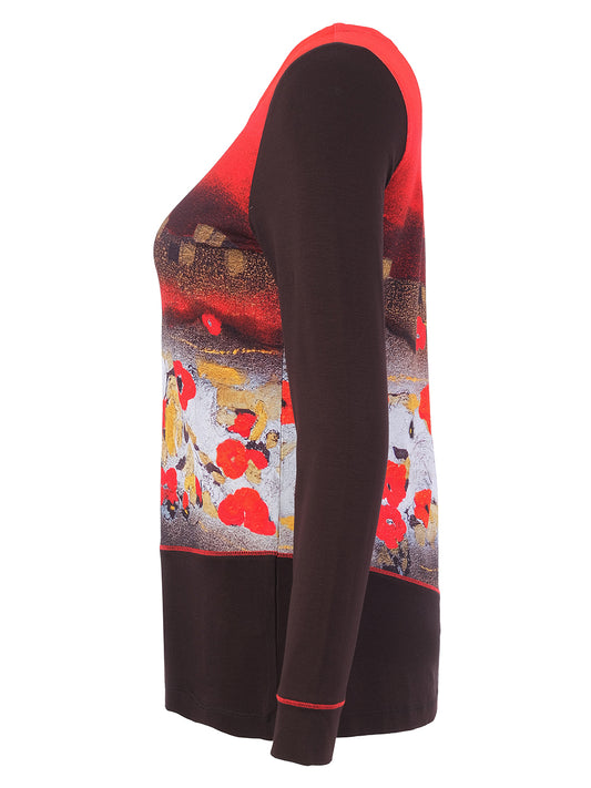 Red Poppy Contrast Long Sleeve Top