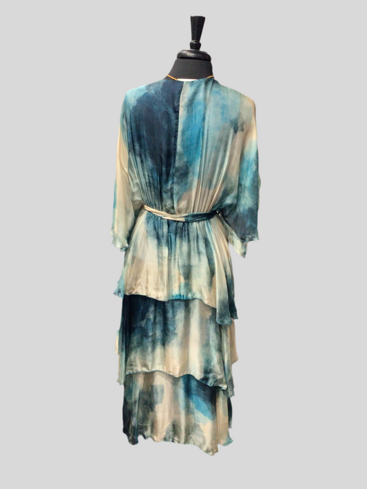 Italian Marbled Silk Tiered Dress